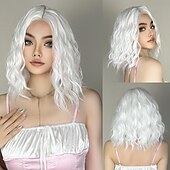 economico Parrucche trendy sintetiche-parrucca bianca - parrucche corte bianche ondulate per donne parrucca sintetica dall&#039;aspetto naturale da 14 pollici di lunghezza alle spalle parrucche in fibra resistente al calore per uso quotidiano