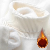 baratos suéter pulôver masculino-Homens Pulôver suéter Suéter de malha Estriado Robusto Tricotar Padrão Tricotado Tecido Gola Alta Moda Casual Roupa Diária Encontro Roupa Outono &amp; inverno Camelo Preto XS S M