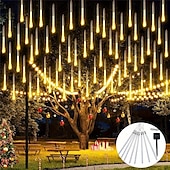 abordables Funciona con energía solar-1 luz solar de lluvia de meteoritos, 30 cm, 8 tubos, 192 ledes, luces para aleros de árbol de Navidad para decoración de árboles de Navidad y jardines