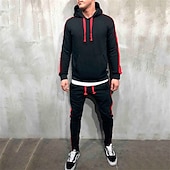 cheap Tracksuits-Men&#039;s Tracksuit Jogging Suit 2 Piece Casual Fall Long Sleeve Breathable Soft Fitness Gym Workout Running Sportswear Activewear Color Block Dark Grey Black White