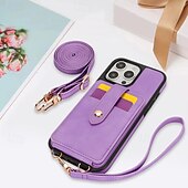 abordables Carcasas iPhone-teléfono Funda Para iPhone 16 Pro Max Plus iPhone 15 Pro Max Plus iPhone 14 13 12 Pro Max Plus iPhone 14 Pro Max iPhone 13 12 Pro Max Funda Trasera con Soporte Espejo con cordón Retro TPU Cuero de PU