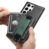 Недорогие Чехлы для Samsung-телефон Кейс для Назначение S24 S24 Ultra Plus S23 Ultra Plus S23 S22 S22 Плюс Ультра S25 Ультра Кейс на заднюю панель со стендом с ремешком на запястье Разъем для карты Ретро ТПУ ПК Кожа PU