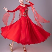 cheap Ballroom Dancewear-Ballroom Competition Dresses Women National Standard Waltz Dancing Clothes Long Sleeve Party Modern Dance Stage Wear Costumes