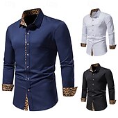voordelige strijkvrije overhemden voor heren-Voor heren Overhemd Shirt met kraag Overhemd met knopen Luipaard Bruiloft Dagelijks Zwart Wit Marineblauw Lange mouw Alle seizoenen Kleding