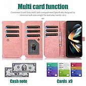 baratos Capa Samsung-telefone Capinha Para Dobra Z 6 Z Fold 5 Z Fold 4 Z Fold 3 Capa traseira Com Suporte Zíper com cordão Retro TPU Couro PU