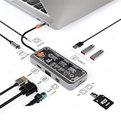 abordables Concentradores USB-Estación de acoplamiento USB C 8/10 en 1, 4K30 Hz, compatible con HDMI, RJ45, Ethernet, PD100W para PC