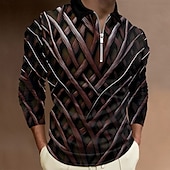 halpa Miesten geometrinen poolo-Miesten 3D-tulostus Poolopaidat Golf poolopaidat Pitkähihainen Poolopaidat Kaulus Business Casual Loma Arkikäyttö Vetoketju 3D-tulostus Kevät Syystalvi Musta Musteensininen Tumma Purppura