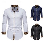 voordelige strijkvrije overhemden voor heren-Voor heren Overhemd Shirt met kraag Overhemd met knopen Luipaard Bruiloft Dagelijks Zwart Wit Marineblauw Lange mouw Alle seizoenen Kleding