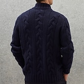 preiswerte Herren Strickjacke-Herren Strickjacke Strickpullover Gedrehtes Stricken Standard Full Zip Feste Farbe Kragen Modisch Klassisch Freizeitskleidung Verabredung Bekleidung Herbst Winter Dunkelmarine M L XL