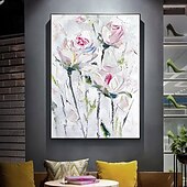abordables Peintures fleurs/botaniques-Fait à la main Peinture à l&#039;huile Hang-peint Peint à la main Verticale Abstrait A fleurs / Botanique Moderne Rideau (sans cadre)
