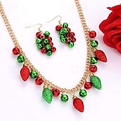 abordables Collar de mujer-Conjunto festivo de collar y pendientes navideños con campanas navideñas y adornos de bombillas brillantes: perfecto para fiestas navideñas
