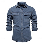 economico Camicie da uomo-Per uomo Camicia Maglietta informale Camicia con bottoni Camicia di jeans Liscio Giornaliero Da mare Blu chiaro Nero Blu scuro Manica lunga Colletto Inverno Primavera &amp; Autunno Abbigliamento Tasca
