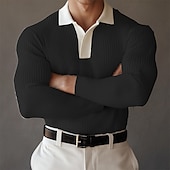 preiswerte Klassisches Poloshirt für Herren-Herren Poloshirts Golf Poloshirts Formal Arbeit Gerippter Polokragen Langarm Modisch Komfortabel Farbblock Knopf Sommer Frühling Herbst Hellblau Weiß Grün Poloshirts