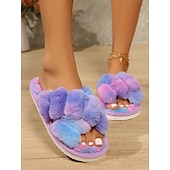 economico Ciabatte e infradito da donna-Per donna Pantofole Pantofole fuzzy Pantofole da interno Ciabatte calde Interni Giornaliero In pile Piatto Punta tonda Felpato Informale minimalismo Pelliccia sintetica Mocassino Colorato Nero Bianco