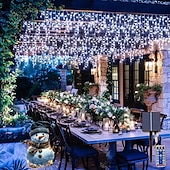 cheap Solar String Lights-10M 400Leds Solar Icecle Curtain String Lights Christmas Outdoor Courtyard Garden Eaves Fence Stairs Festive Atmosphere Decorative Light String