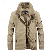 preiswerte Cargo-Jacken-Herren Winterjacke Fleecejacke Freizeitjacke Täglich Urlaub warm Tasche Vlies Herbst Winter Glatt Modisch Strassenmode Kargen Standard Khaki Armeegrün Dunkelblau Jacken