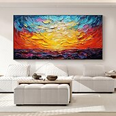 preiswerte Landschaftsgemälde-handgefertigtes originales dickes strukturiertes farbenfrohes Meereslandschafts-Ölgemälde auf Leinwand, abstrakter Sonnenuntergang, Ozean-Wandkunst für die Inneneinrichtung mit gespanntem Rahmen ohne