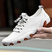 cheap Men&#039;s Sneakers-Men&#039;s White Perforated Casual Shoes with Hand-Stitched Detailing, Breathable Mesh Upper and Comfortable Slip-On Design