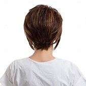 abordables perruque plus âgée-perruques brunes perruque synthétique droite avec frange perruque fabriquée à la machine cheveux synthétiques courts pour femmes mode douce facile à transporter