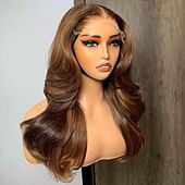 رخيصةأون باروكات شعر مستعار طبيعية للجبهة-شعر مستعار طبيعي 13x6 إغلاق 4x13 إغلاق شعر مستعار الجزء الحر شعر برازيلي هيئة الموج مستقيم بني فاتح شعر مستعار 130٪ 150٪ 180٪ كثافة الشعر مع شعر الطفل 100% عذراء غلويليس قبل التقطه من أجل