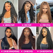 economico Parrucche lace front capelli veri-Parrucche frontali in pizzo con onde profonde 13x6, capelli umani, densità 180, parte profonda, parrucche frontali in pizzo con riccioli, capelli umani, pre-pizzicate, parrucca frontale in pizzo