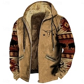 economico felpa con cappuccio da uomo-Per uomo Tribale Vello Felpa con cappuccio Felpe Felpa con cappuccio Manica lunga Felpa con cappuccio Con cappuccio Di tendenza Stampa 3D Abbigliamento di strada Marrone Verde A cordoncino Autunno