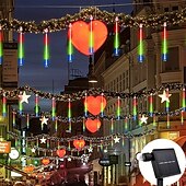 abordables Funciona con energía solar-1 luz solar de lluvia de meteoritos, 30 cm, 8 tubos, 192 ledes, luces para aleros de árbol de Navidad para decoración de árboles de Navidad y jardines