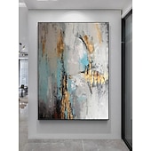 お買い得  抽象画-手描きの緑のミニマリズム絵画 ベージュの壁アート キャンバスに描かれた大きな白い抽象的な金箔の油絵 リビングルームのホームデコレーション フレームなし