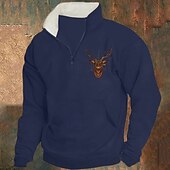 economico Felpe di base-Per uomo Maglia Felpa con zip corta Nero Rosso Blu Cachi Mezza zip Renna Stampato Natale Quotidiano Ferie Poliestere Streetwear Casual Bavarese Autunno &amp; Inverno Abbigliamento Felpe con cappuccio