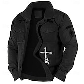 Men's Cotton Embroidered Military Jacket Cargo Jacket with Shoulder Straps Long Sleeve Standing Collar Multi-Pockets Coat Trucker Jacket Faith Letter Print Tactical Outerwear 11