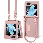 cheap Samsung Cases-Phone Case For Z Flip 6 Z Flip 5 Z Flip 4 Z Flip 3 Back Cover with Stand Holder with Wrist Strap Card Slot Retro TPU PU Leather