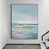 preiswerte Landschaftsgemälde-Ozean-Ölgemälde, handgefertigte Wandkunst, blaues riesiges Wellen-Ölgemälde auf Leinwand, handgemaltes Meereswellen-Struktur-abstraktes Gemälde, Strandlandschaft, modernes Himmels-Ölgemälde für
