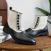 abordables Bottes habillées-bottines à boutons en similicuir bicolore pour hommes – bottines de style victorien vintage pour occasions formelles et décontractées