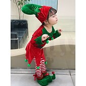 billige Barn Kostymer-Alv Drakter Julkjole Alvekostyme Cosplay Kostumer Gutt Jente Jul Spesiell Barne Jul Karneval Maskerade Jul Fest Topp Bukser Hatt