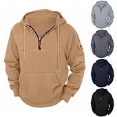 economico felpe con cappuccio da uomo di base-Per uomo Felpa con cappuccio Felpa con zip Felpa con cappuccio in pile Compatto Nero Blu marino Cachi Grigio chiaro Grigio scuro Con cappuccio mezza cerniera Liscio Tasche Ufficio Sportivo Informale
