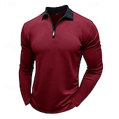 cheap Men&#039;s Classic Polo-Men&#039;s Quarter Zip Polo Golf Shirt Vacation Casual Daily Quarter Zip Long Sleeve Fashion Basic Color Block Front Zipper Spring &amp;  Fall Regular Fit Black White Burgundy Navy Blue Khaki Army Green