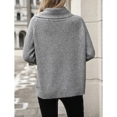voordelige Effen kleuren-Dames Trui Streetwear Dagelijks Casual Effen Kleur Wijde col Gebreid Lange mouw Normale tops breien Werk Blozend Roze Khaki Herfst Winter