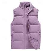 abordables Gilets-Homme Gilet en duvet Quotidien Occasionnel Printemps &amp; Automne Avec Poches Polyester Confortable Couleur Unie Fermeture éclair Col montant Noir Rose Claire Rouge Violet Gilet