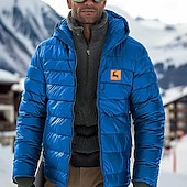 billige grafiske jakker og kåper for menn-Herre Rådyr Dunjakke Pufferjakke Vanntett Regn-sikker Lettvekt Årgang Fritid Daglig Ferie Ut på byen Trykt mønster Høst Vinter Med hette Langermet Kongeblå