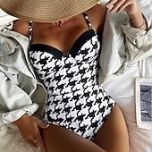 billiga One-piece-baddräkter-Dam Badkläder En bit Monokini Baddräkt Öppen rygg Magkontroll Hög midja Smal Semester Standkläder Grafisk Halterneck Ärmlös Baddräkter