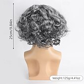 voordelige Historische pruiken-Synthetische Wig Krullend Met Pony Machine Gemaakte Wig Korte Grijze Synthetische Haar Mannen Grijze Halloween Wigs