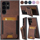 זול מארז סמסונג-טלפון מגן עבור S24 Ultra S23 Ultra Plus S22 Plus Ultra S25 Ultra כיסוי אחורי עם מעמד חריץ לכרטיס עמיד בזעזועים רטרו TPU PC עור PU