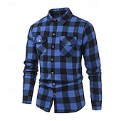 economico Camicie da uomo-Per uomo Camicia Camicia di flanella Sovracamicia A quadri Esterno Strada Nero Rosso Blu Manica lunga Primavera &amp; Autunno Abbigliamento