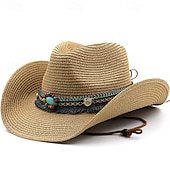 Недорогие Мужские головные уборы-Муж. Соломенная шляпа Шляпа от солнца Ковбойская шляпа Шляпа Fedora Trilby Черный Белый Соломенная веревка Старинный Мода 18-ый век штат Техас Повседневные Тематическая вечеринка