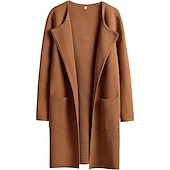 abordables Manteaux &amp; trenchs-Femme Manteau d&#039;hiver Chaud Respirable Poche Décontractées Plein Vacances Plein Air Usage quotidien Sortie Ouvrir le devant Longue Col rabattu Standard manche longue Vêtements d&#039;extérieur Noir Marron