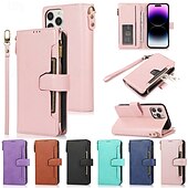 cheap iPhone Cases-Phone Case For iPhone 16 Pro Max Plus iPhone 15 Pro Max Plus iPhone 14 13 12 11 Pro Max Plus iPhone 14 Pro Max iPhone 13 12 11 Pro Max Flip Cover with Stand Holder with Wrist Strap Card Slot Retro