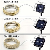 abordables Funciona con energía solar-Elegante cadena de luces de alambre de cobre alimentada por energía solar para fiestas de recepción de bodas, 100/200/300 LED con 8 modos para jardín, Navidad, bodas, fiestas&amp;amp;Decoración exterior