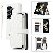 お買い得  サムスン用ケース-電話 ケース 用途 Zフリップ6 Z Flip 5 Z Flip 4 Z Flip 3 バックカバー スタンド付き ジッパ－ ストラップ付き レトロ風 TPU PUレザー