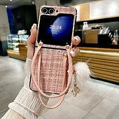 Недорогие Чехлы для Samsung-телефон Кейс для Назначение Z-флип 6 Z Flip 5 Z Flip 4 Z Flip 3 Кейс на заднюю панель с ремешком на запястье Защита от удара Ретро текстильный ТПУ