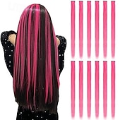 abordables Clip dans les extensions-12 pièces extensions de cheveux colorées droites multicolores clip en coloré 20 pouces extensions de cheveux arc-en-ciel pour enfants femmes cadeaux Halloween fête de Noël points forts (12 pièces